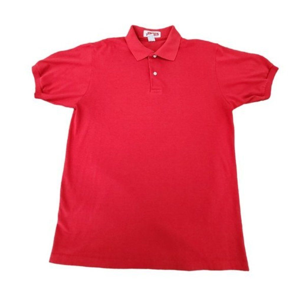 Vintage 90s Jerzees Plain Red Polo‎ Short Sleeves Made in USA Shirt